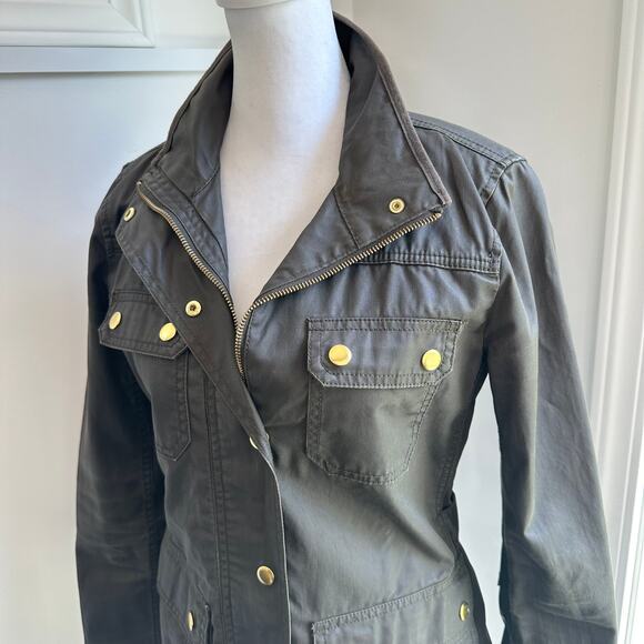 J.Crew Downtown Field Utility Jacket XS Cotton Olive Green Fall Coat Button Up - Picture 2 of 7